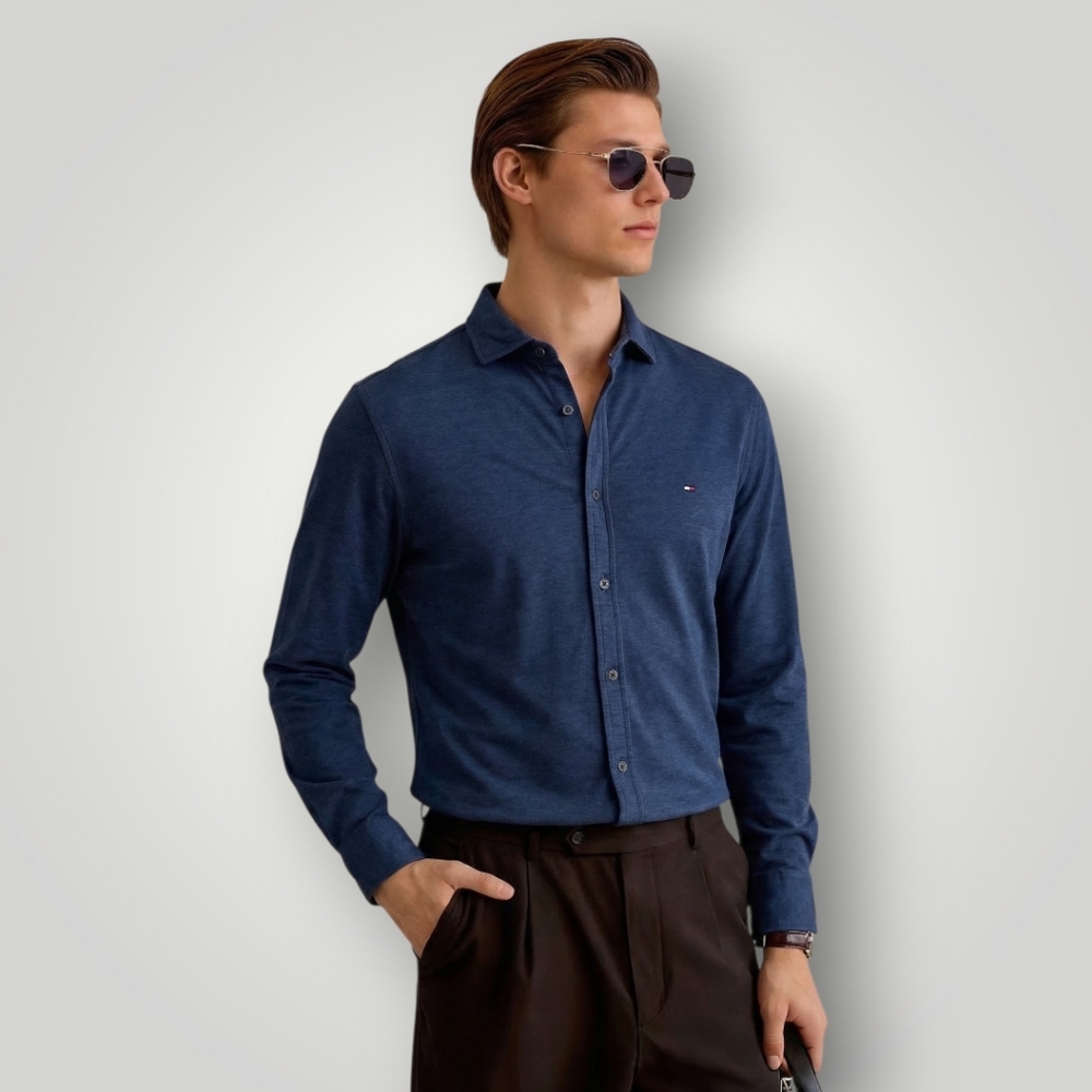 Tommy Hilfiger Slim Fit Button Down Shirt XL Heather Navy Old Money Preppy